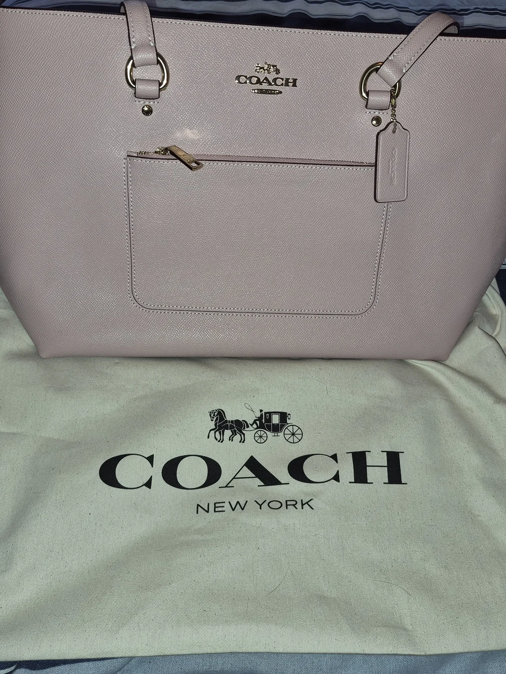 Coach Pink Leather Tote Bag - Signature Saffiano Finish